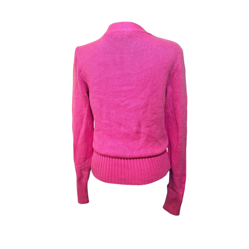 Ralph Lauren Sport Womens Hot Pink Cotton V-Neck Crest Sweater Large VTG Preppy - Picture 3 of 5